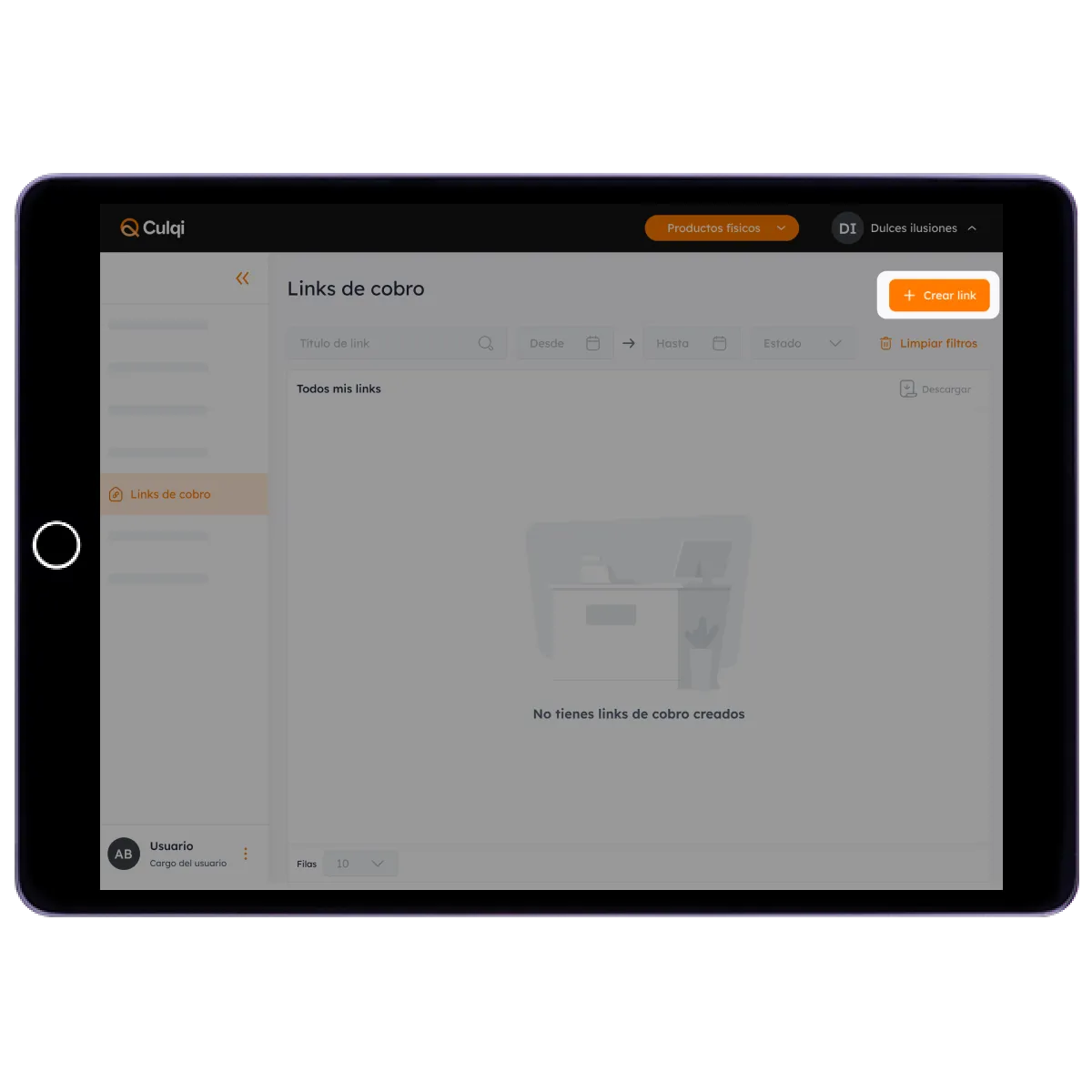 Selecciona el boton Crear Link