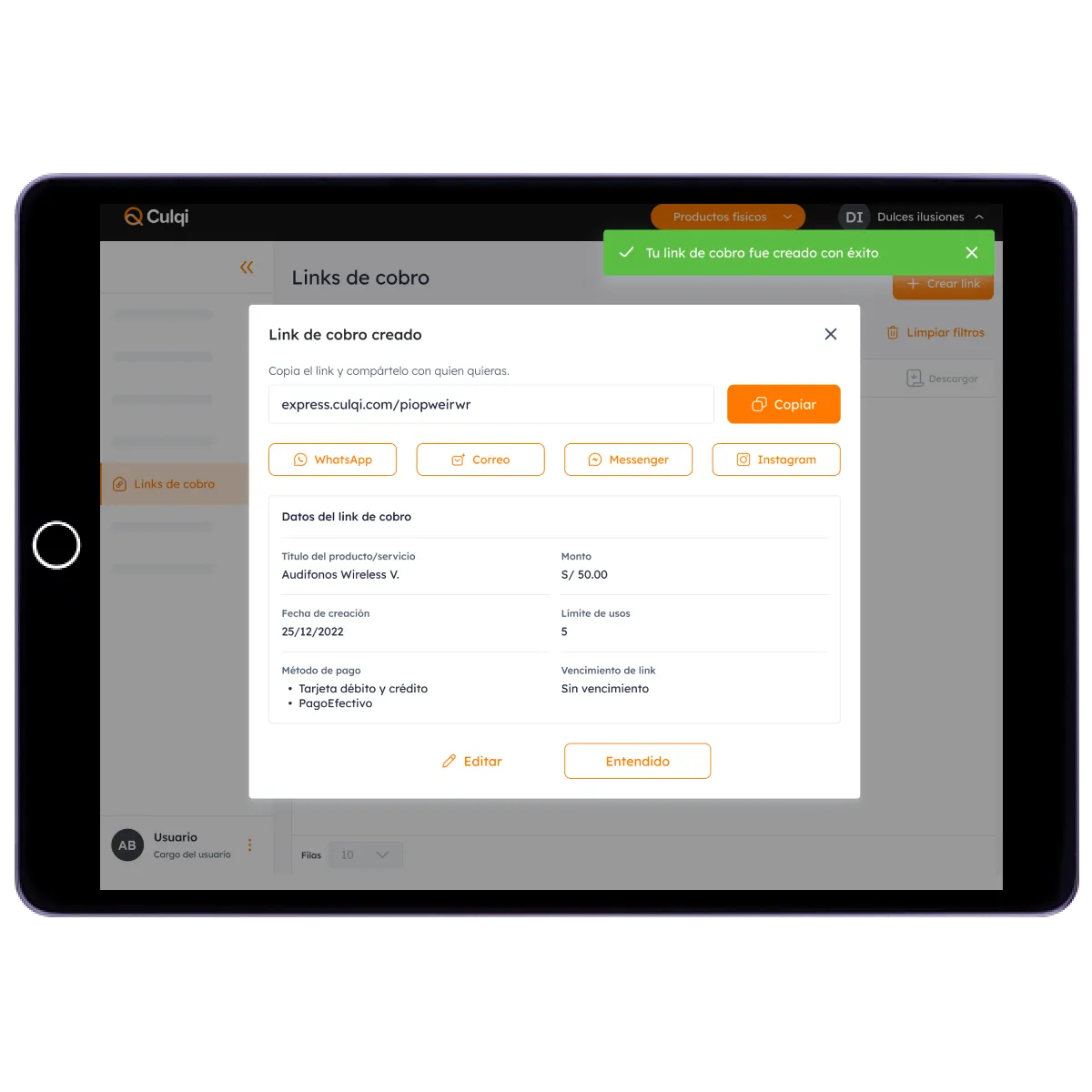 Ya puedes compartir tu link de pago